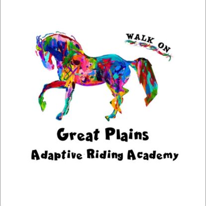A colorful horse is shown in front of the words " walk on great plains adaptive riding academy ".