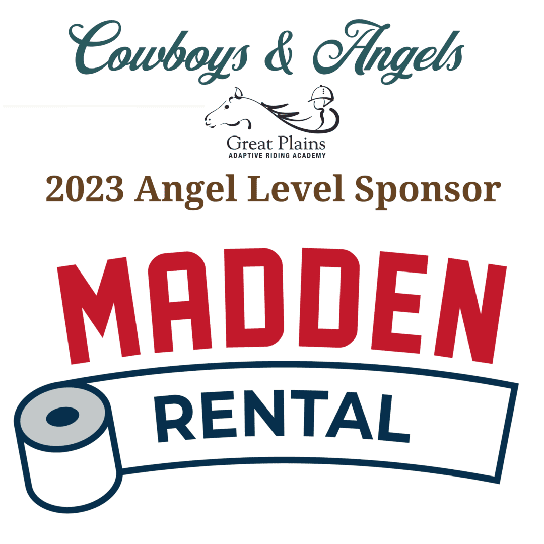 A logo for cowboys and angels, with the name of the sponsor.